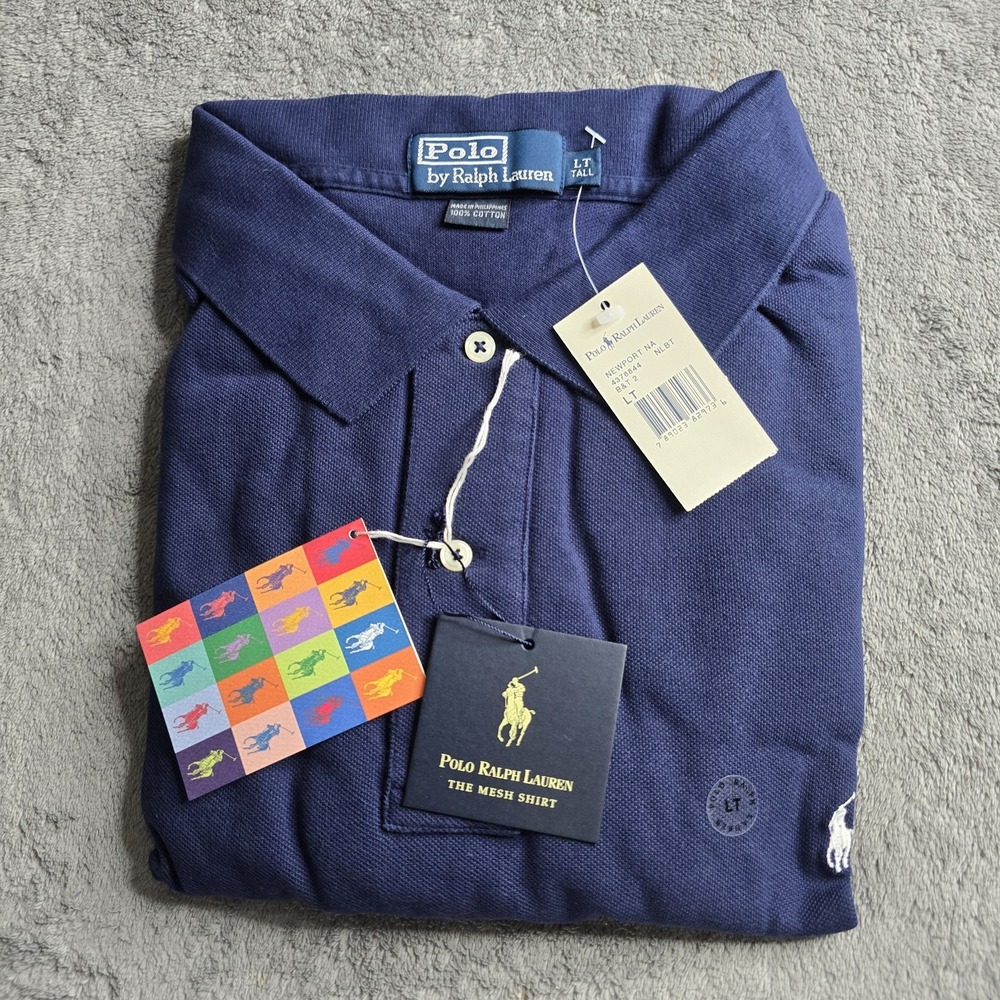 NWT Polo Ralph Lauren Mesh Polo Shirt Mens Large Tall Navy Blue S/S White Pony